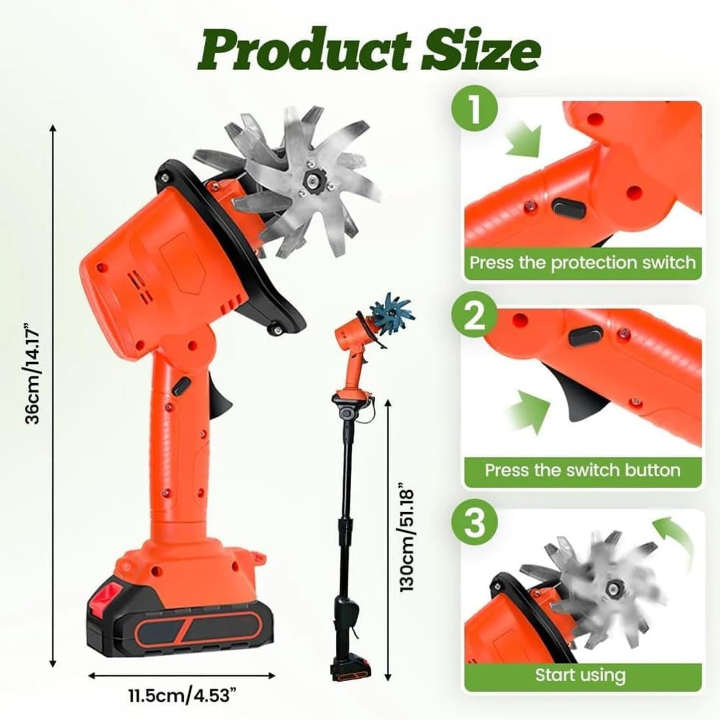 21V Cordless Mini Tiller Cultivator, Hand Tiller for Gardening, 235RPM Rotary Cultivator with Dual Batteries and Charger, Compact Soil Tilling Tool for Lawn and Garden Beds (with Pole)