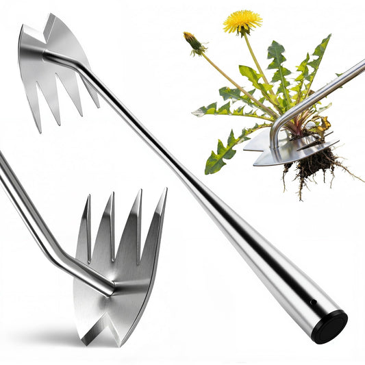 LOOHOI Upgraded Weed Puller Tool, 4-Tooth Stainless Steel Manual Weeder, Garden Weed Remover Tool for Vegetable Gardening Backyard Farm Planting & Weeding