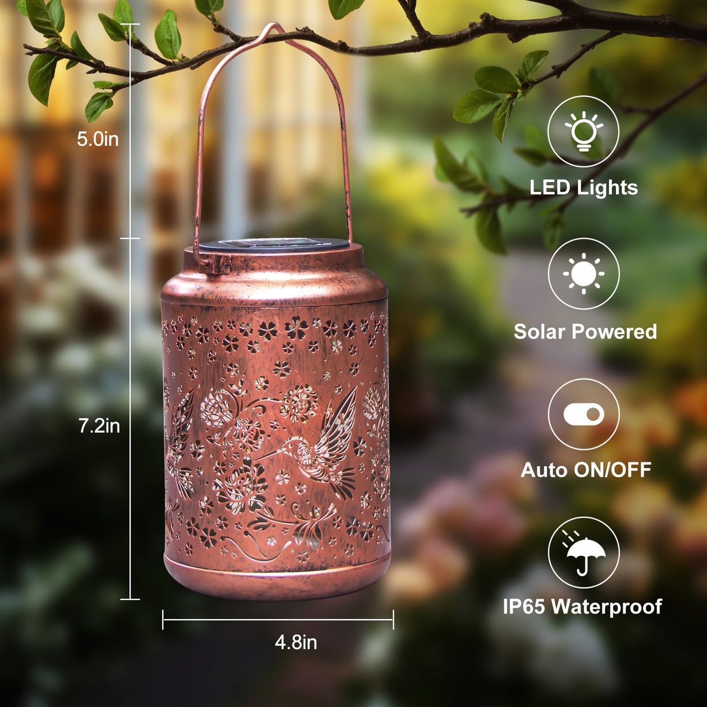 YISITEONE Hummingbird Outdoor Solar Lanterns, Garden Waterproof Metal Hanging Decor Lights for Patio Yard Pathway Lawn Front Porch, Birthday Gardening Gifts for Women Mom Grandma