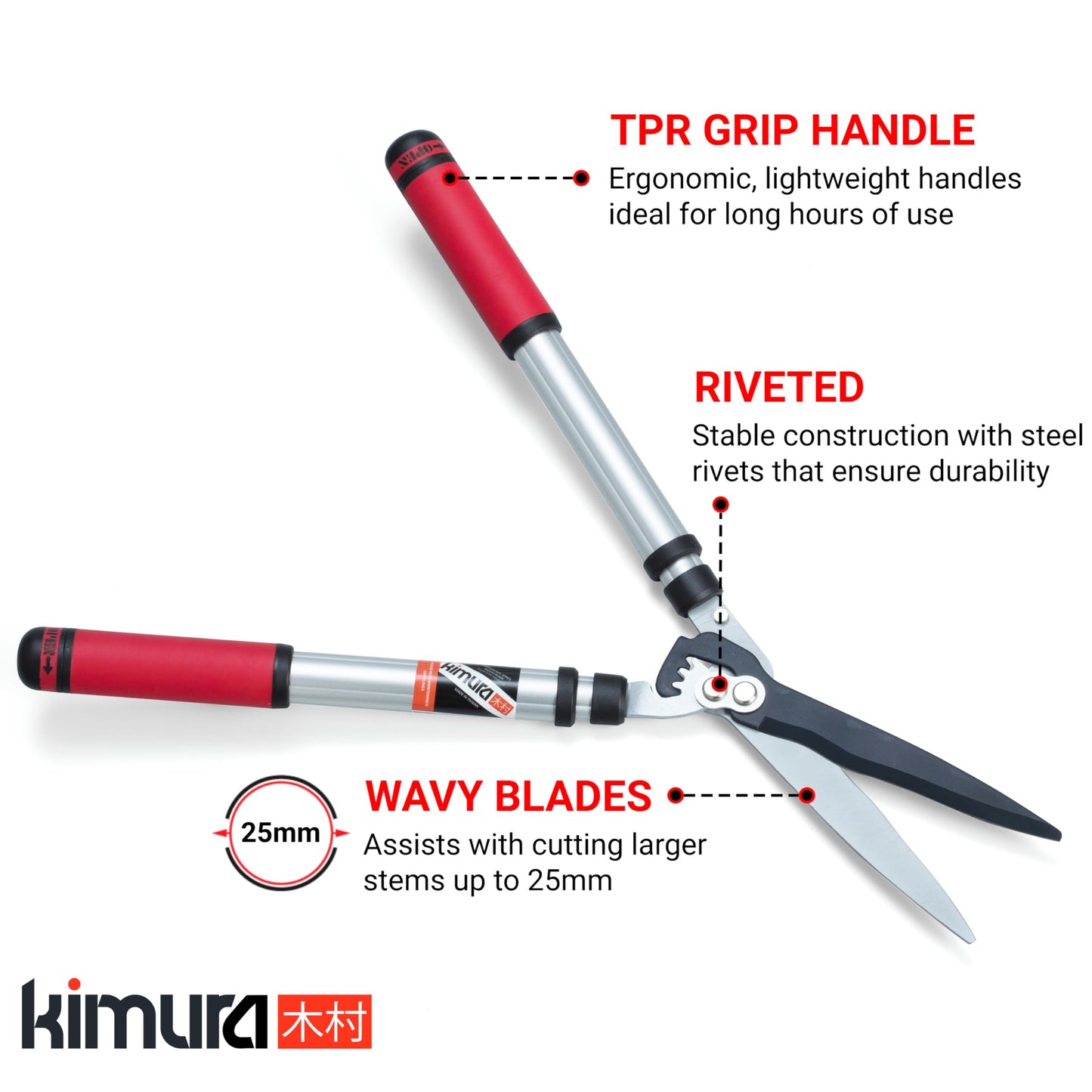 Kimura® Pro Telescopic Garden Shears - Premium Hedge Shears, Patented Gearing Technology, Lightweight Extendable Aluminium Handles, Japanese SK5 Steel Blades, Heavy Duty Gardening Shears - 650-850mm