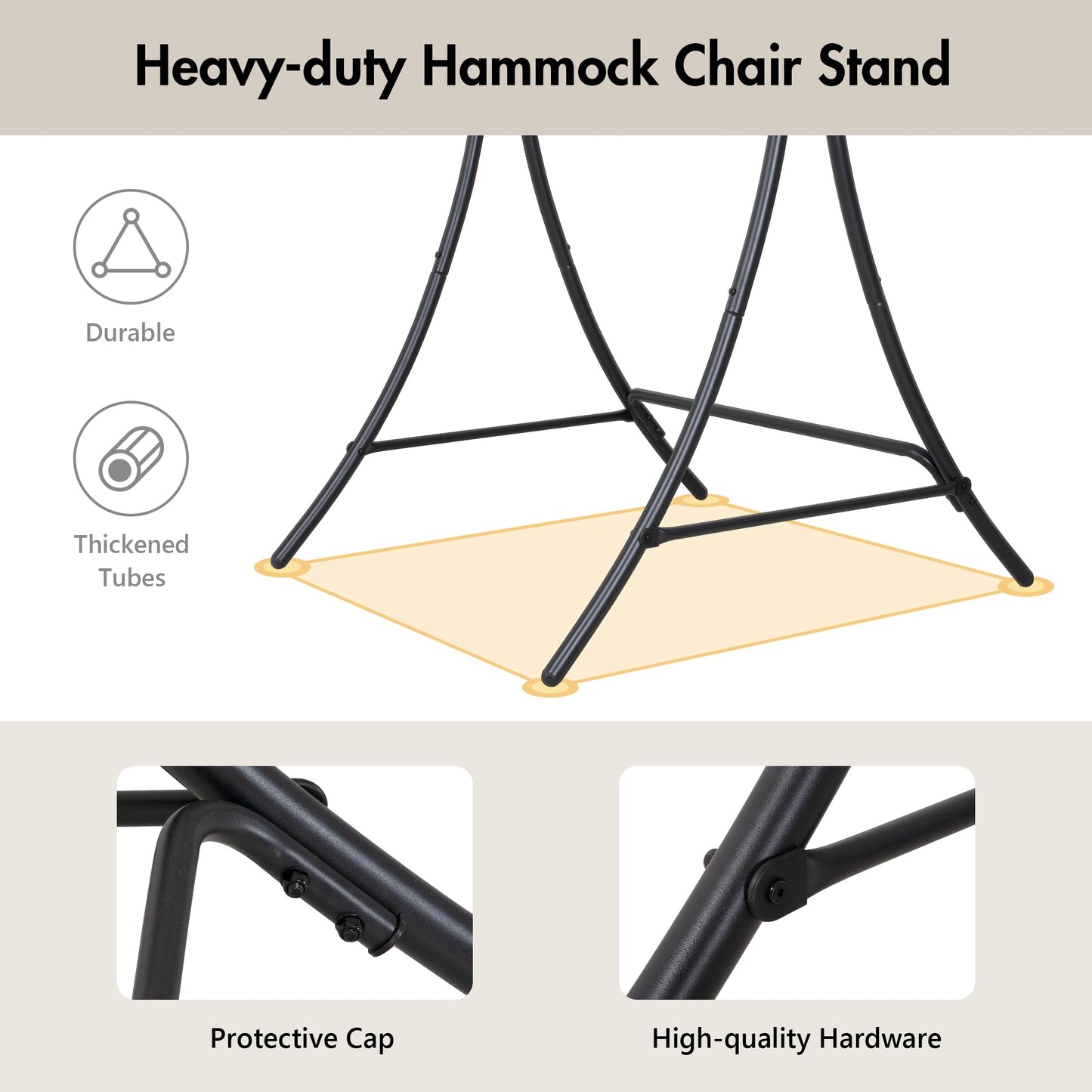 ANOW Macrame Hammock Chair with Stand, Heavy Duty Hanging Chair Stand with Swing Chair, Includes Luxury Padded Cushion, Max 400 Lbs, Natural