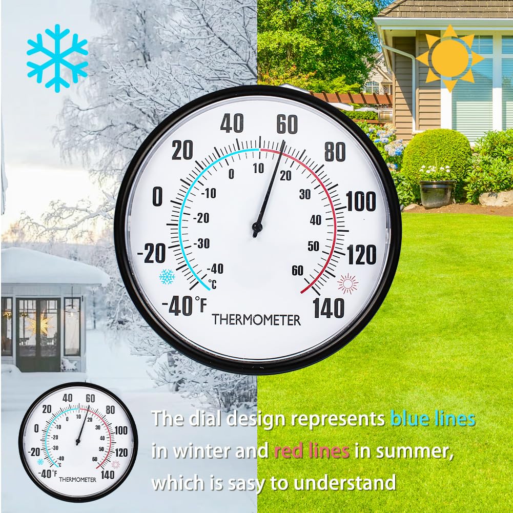 HOBYLUBY 6.3'' Indoor Outdoor Thermometer, Outdoor Wall Thermometer No Battery Needed, Waterproof Outdoor Thermometers for Patio, Garden, Home