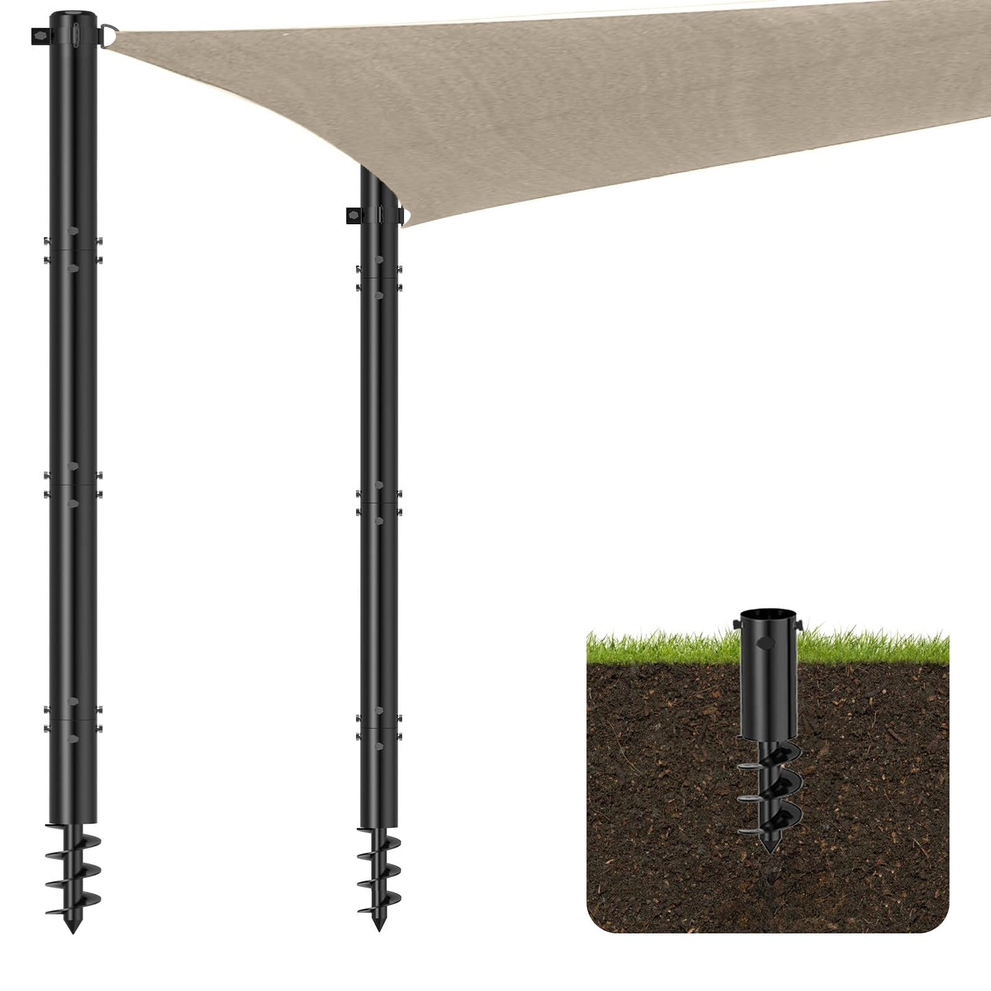 TOCRETOARE Shade Sail Poles, 2 Pack Heavy Duty Sun Poles ,Steel Shade Sail Post with D-Clamp for Outdoor String Light, Patio, Backyard 2.36in