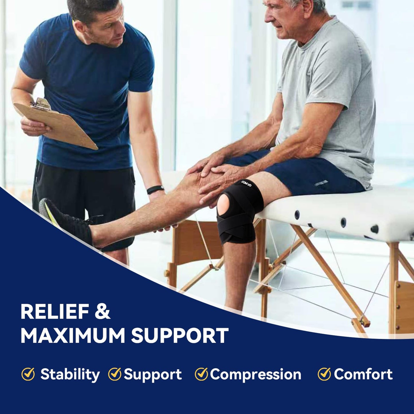 JOMVD Knee Brace for Knee Pain, Meniscus Tear, ACL, Adjustable Knee Support with Side Spring Stabilizers for Meniscus Tear, Arthritis, Patella Stability, Knee Pain Relief, Women and Men, Large