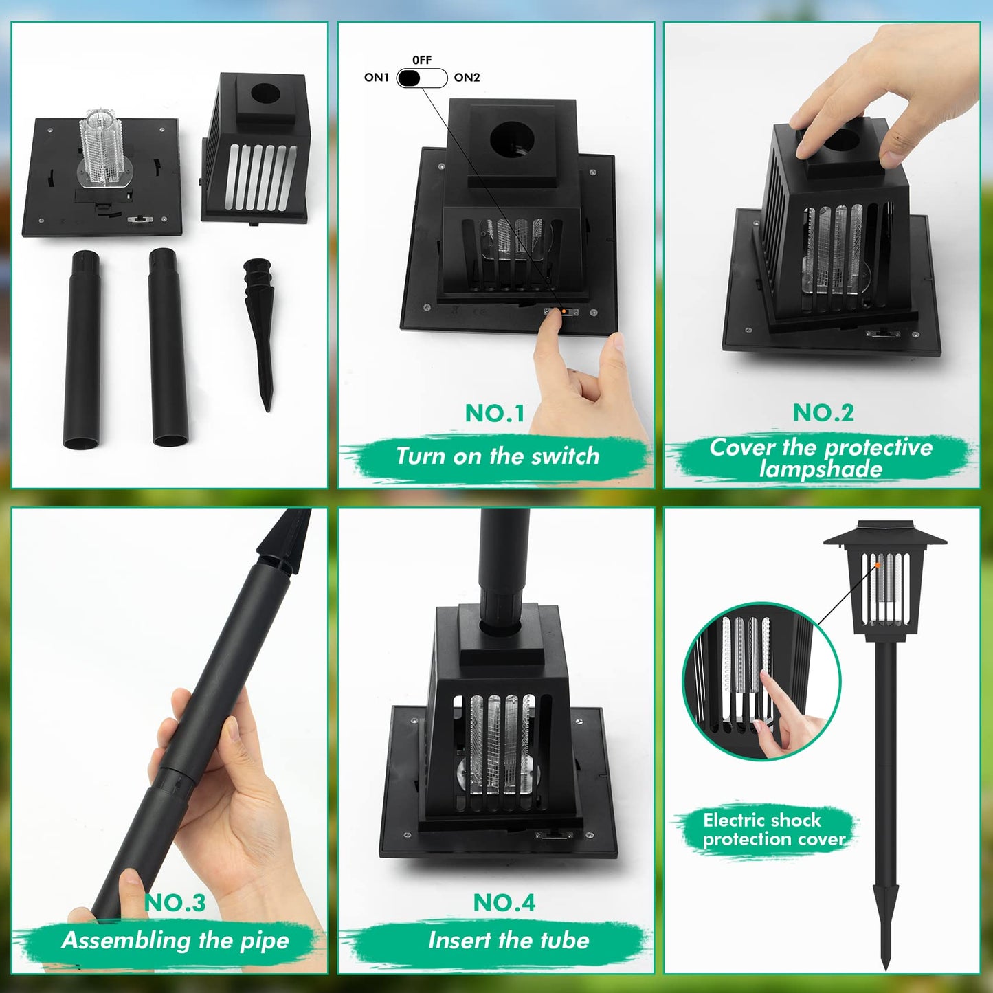 2 Pcs Solar Bug Zapper Outdoor, Waterproof LED Mosquito Zapper Outdoor Solar Powered Mosquito Killer Light Lamp for Indoor & Outdoor Use