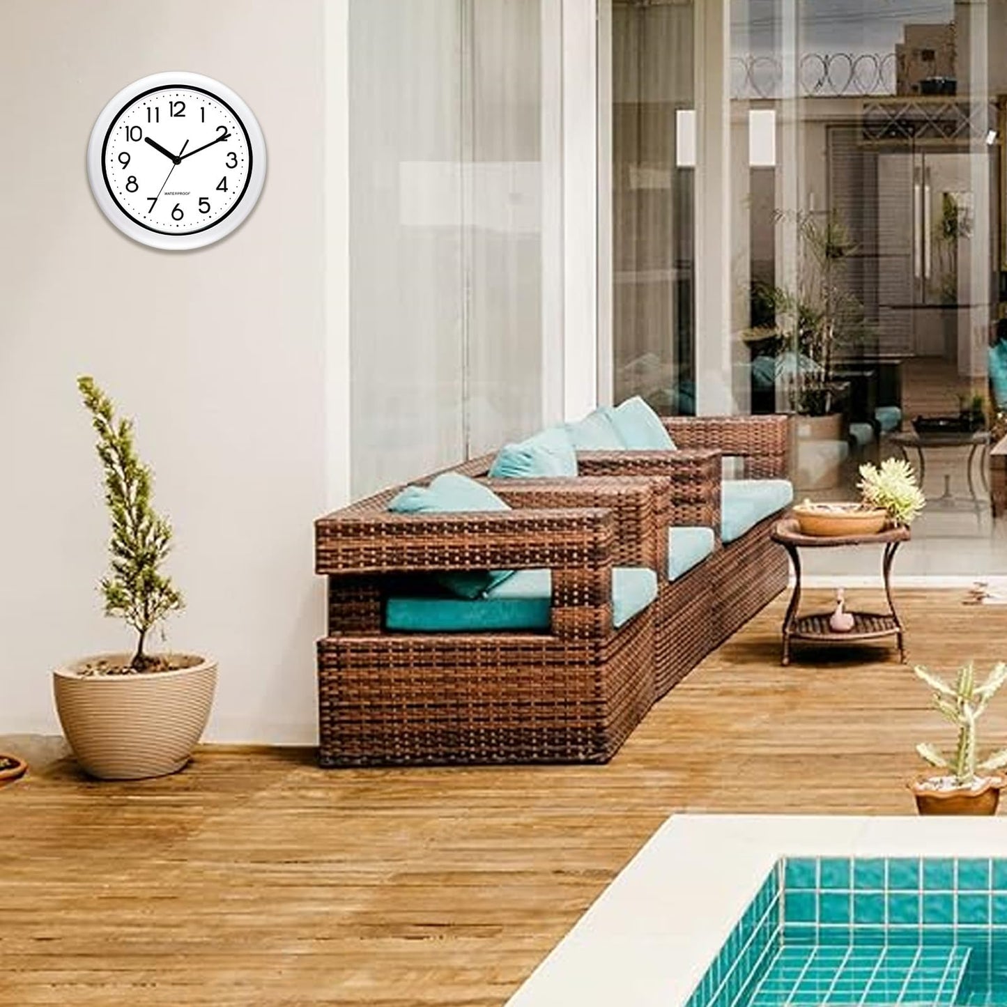 Caysie 10 Inch Sealed Indoor Outdoor Clock Waterproof, Silent Battery Operated Weatherproof Wall Clocks for Pool Patio Outside Home (White)
