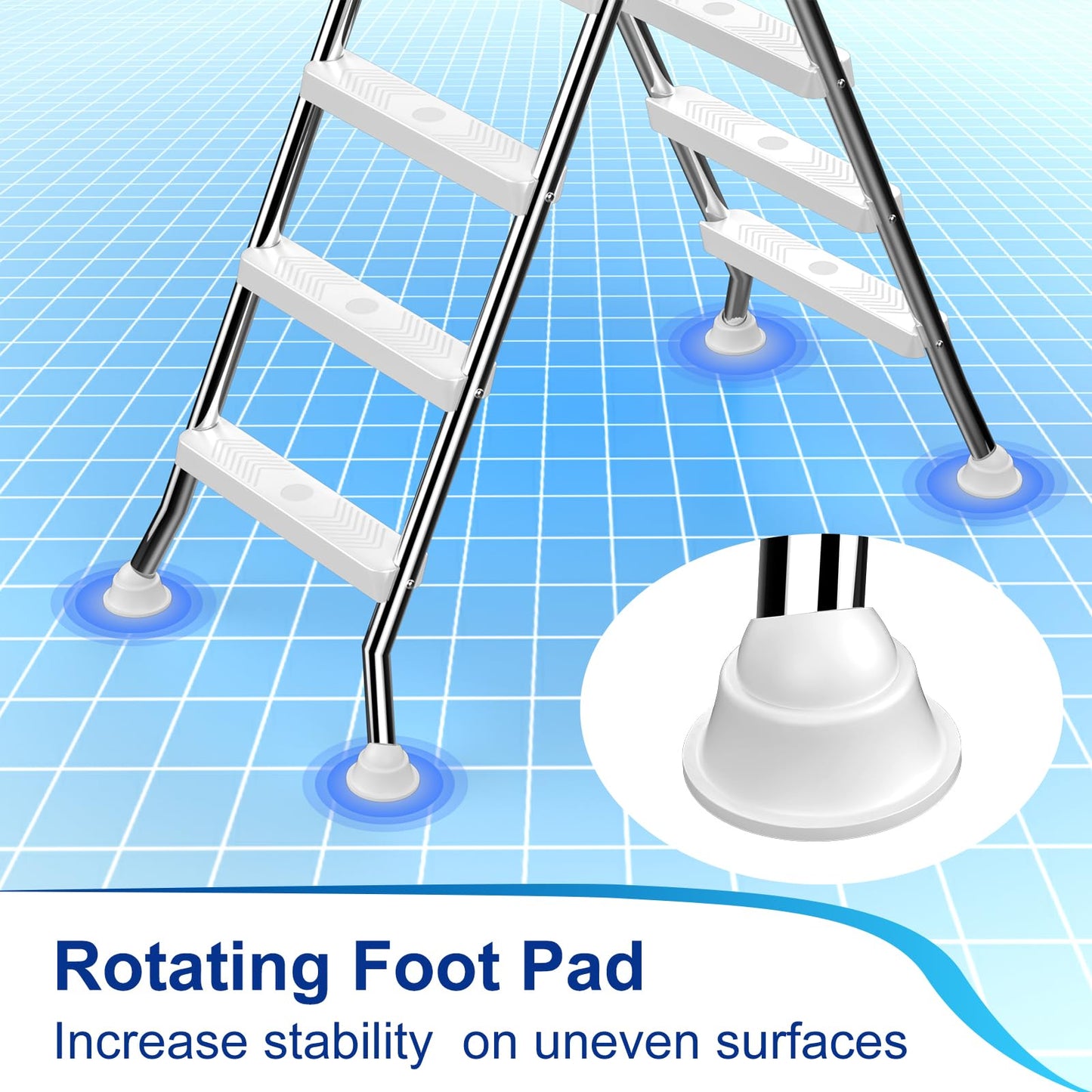 ROMIVO Above Ground Pool Ladder, 48" - 52" Adjustable, 304 Thickened Stainless Steel A-Frame 4-5-Step with Top Platform, Ultra-Stable Non-Slip Design for Family Pools
