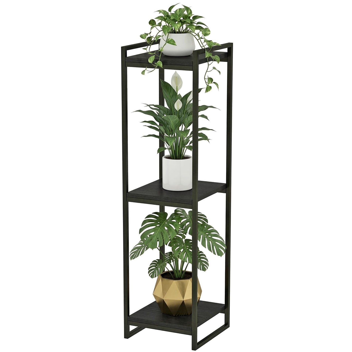 FONHAYE 45" Tall Plant Stand Indoor, 3-Tier Modern Plant Shelf Corner Flower Pot Holder Organizer for Living Room Balcony Garden, Black