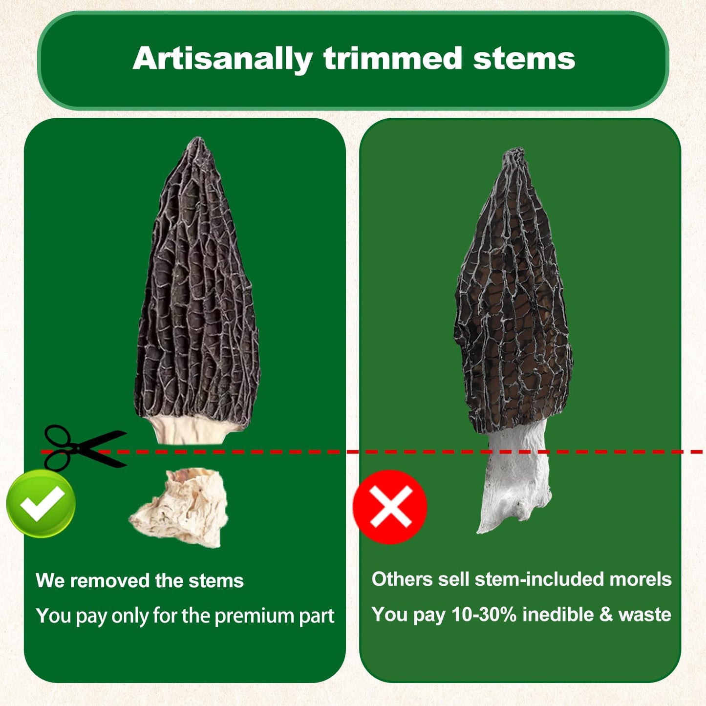 MillynLike Dried Morel Mushrooms Trimmed Stems & Large Caps (2+ Inches) | 2oz Gourmet Morchella Conica, Premium AAA Grade100% Natural without additives for cooking