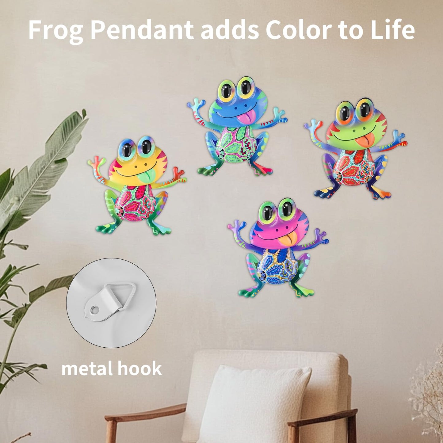 Junware Metal Frog Wall Decor, 4Pcs Frog Iron Wall Art Sculptures Art Frogs Wall Hanging Sculpture Decoration. Outdoor Fence Art for Home Garden, Fence, Patio, Yard, Bedroom Outside Gifts for Adults