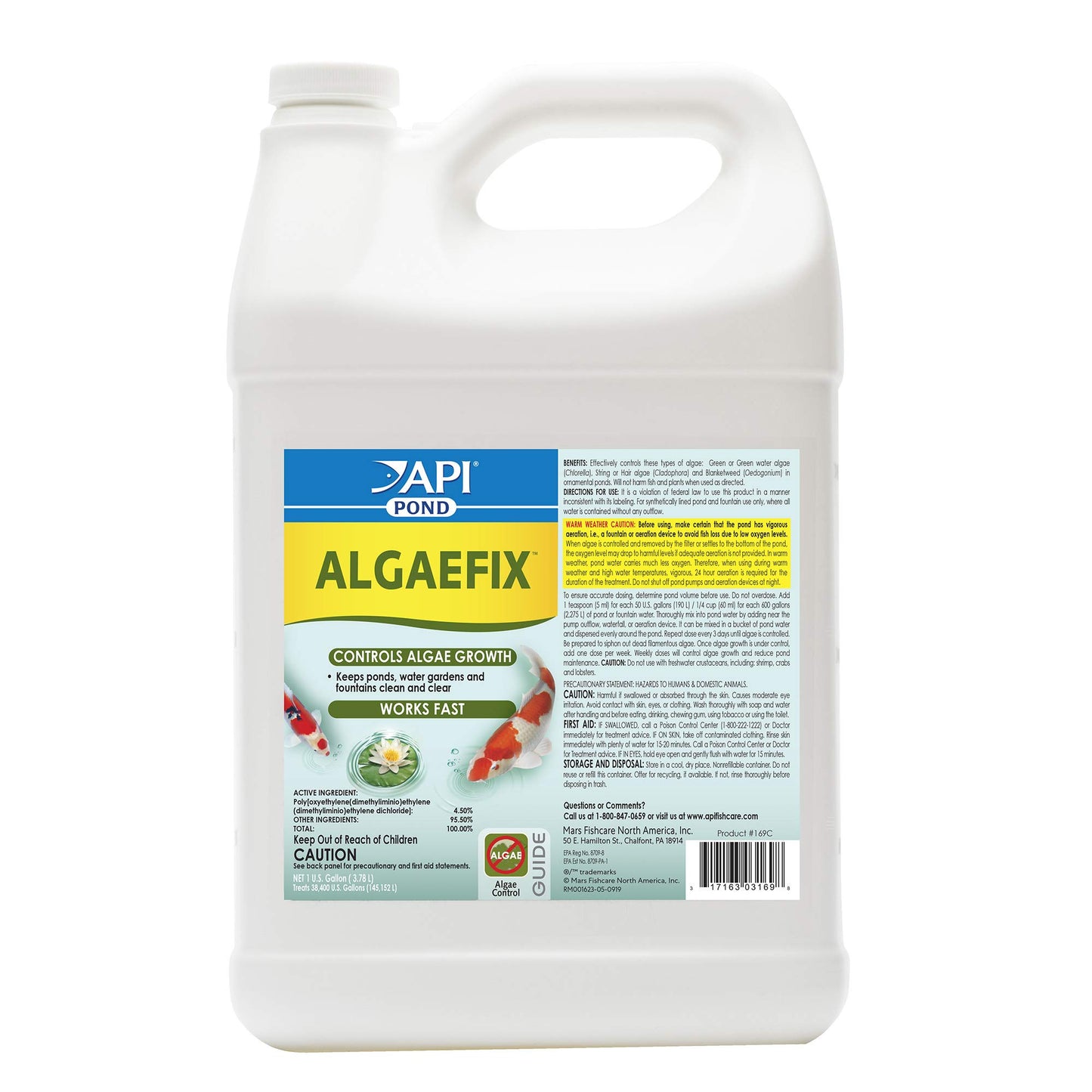 API POND ALGAEFIX (1 gallon) Pond Algae Control - Copper Free - Clean, Clear Water - Up to 38400 Gallons - Safe for Fish, Plants - Water Gardens, Fountains - Natural Active Ingredient - EPA-Registered
