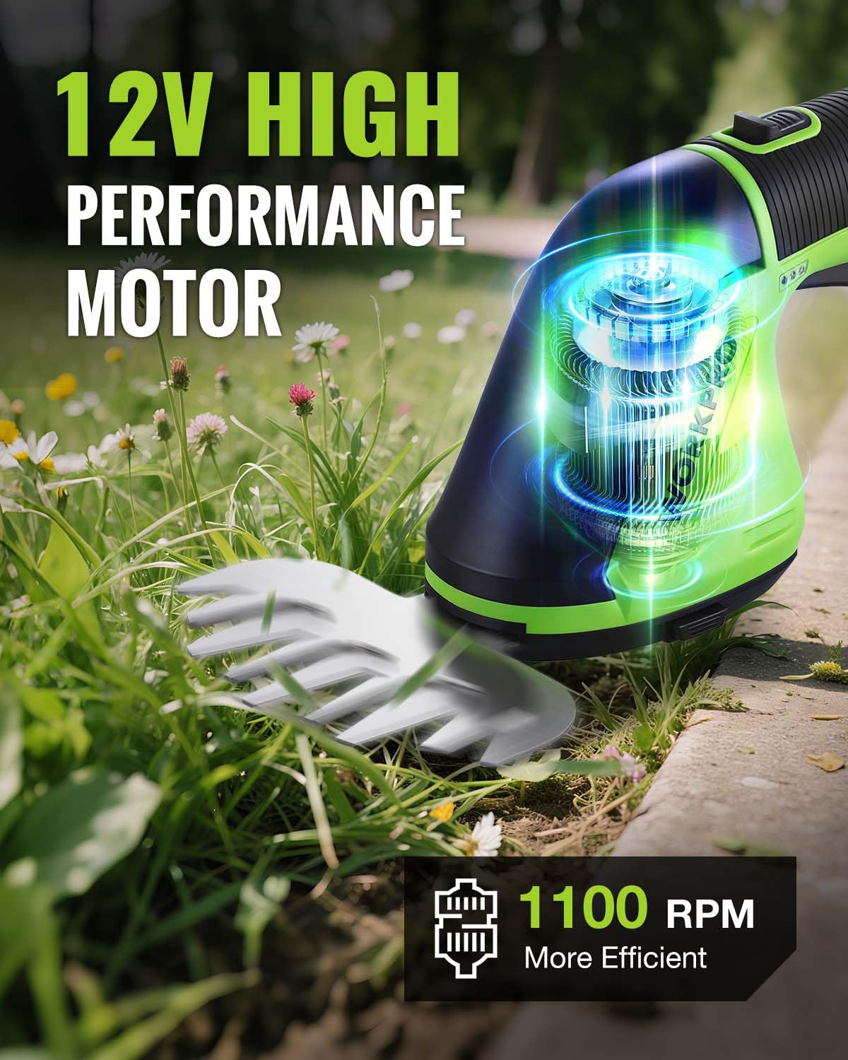 WORKPRO 12V Cordless Grass Shear, 2-in-1 Electric Hedge Trimmer & Grass Cutter, with 2.0Ah Rechargeable Battery, 1-Hour Fast Charger, Lightweight Handheld Bush Trimmer for Lawn and Garden