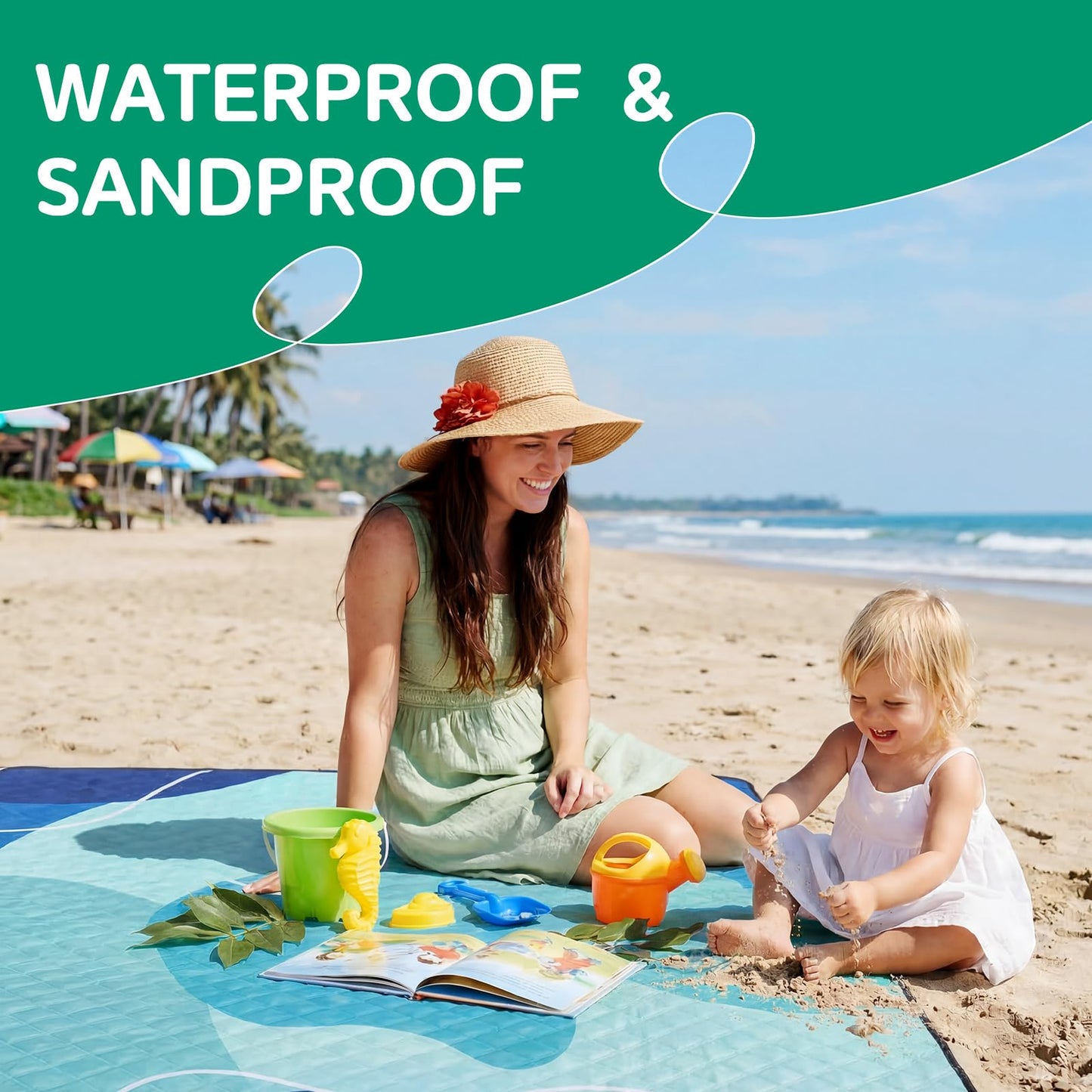 Waterproof Beach Blanket Picnic Outdoor Camping Mat Oversized Extra Large Foldable Sandproof Sand Free Resistant Big XL Giant Towel Hawaii Honeymoon Essentials Women Summer Must Have Vacation Gift