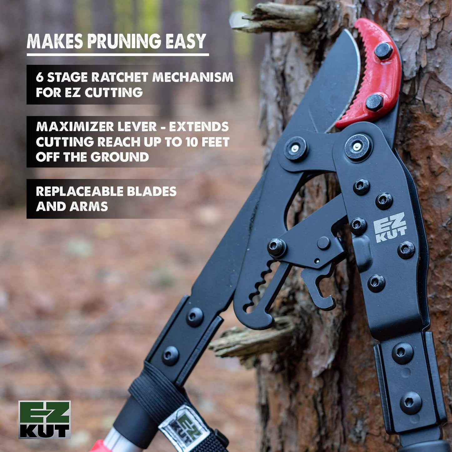 EZ Kut G2 Tree Trimmer Ratcheting Branch Cutter. Heavy Duty Branch Cutter. 42 inch Extendable Anvil Hand Loppers. Tree Pruner Trusted Since 1988. Chops Thick Branches with Ease.