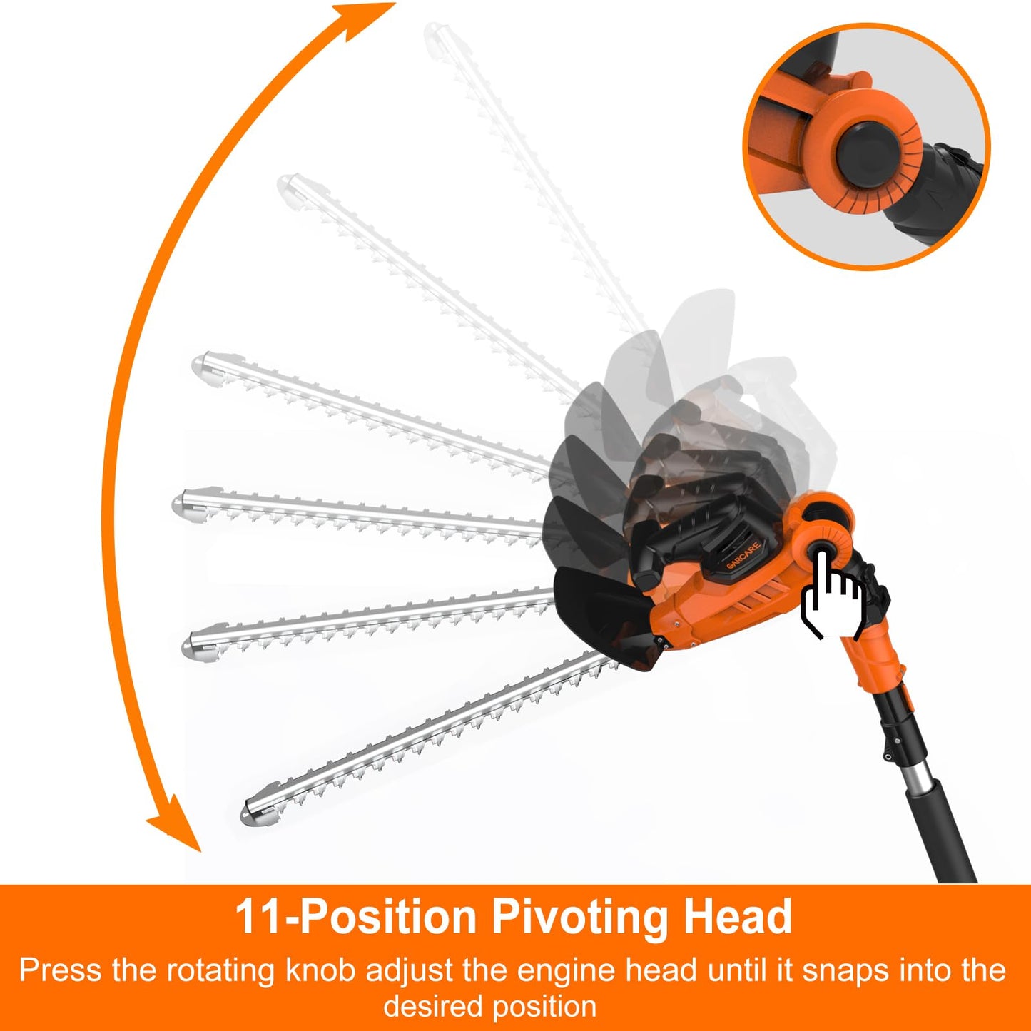 GARCARE 2 in 1 Pole Hedge Trimmer Cordless Long Reach with 20V 4.0Ah Battery and Quick Charger (20inch Cutting Blade Length, 7/10 inch Cutting Capacity, 1200rpm)
