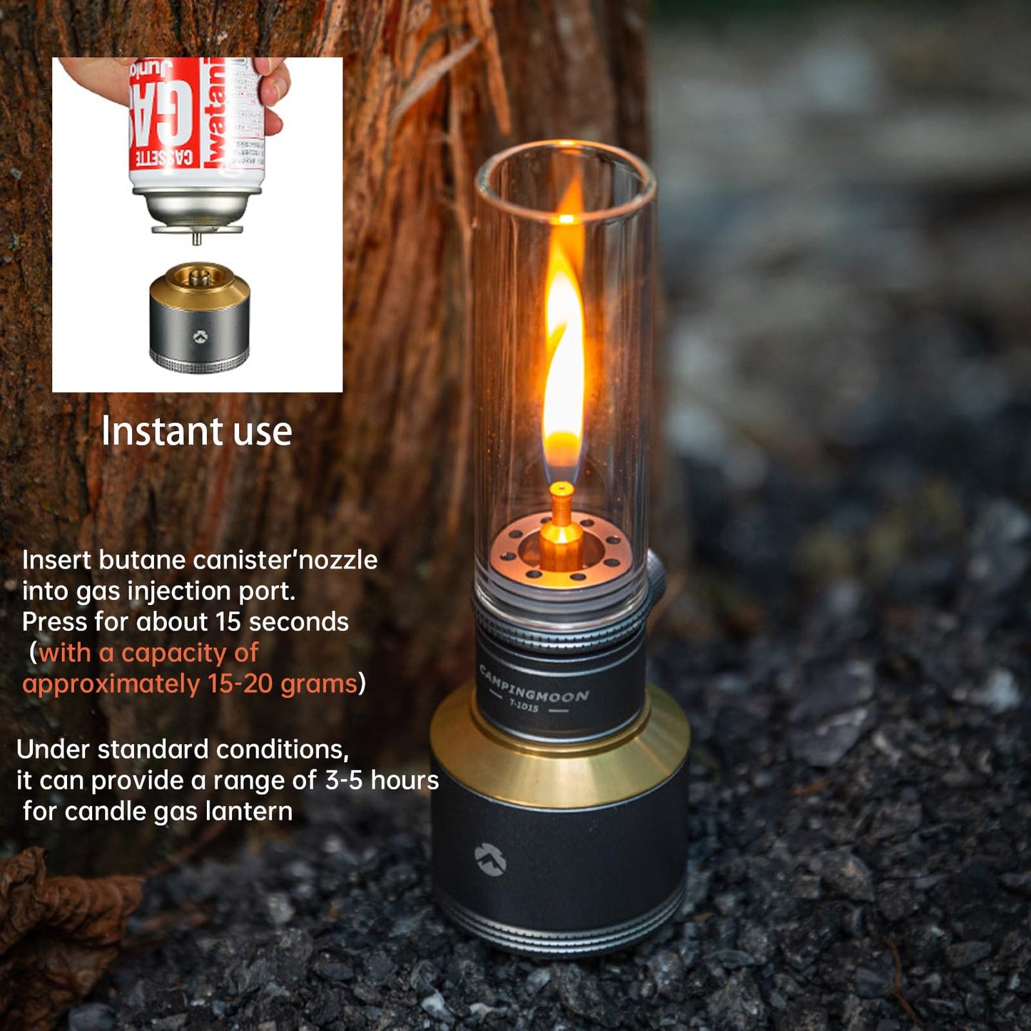 Campingmoon Camping Gas Lantern Outdoor Gas Tent Lamp with Empty Gas Tank Wooden Lantern Case