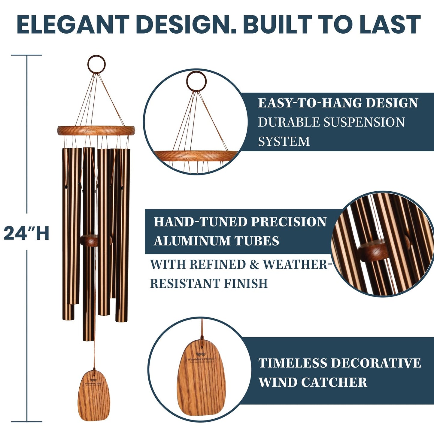 Woodstock Wind Chimes Amazing Grace Chime Medium (24'') Bronze Wind Chime Inspirational and Memorial Gifts Wind Chimes for Outside Patio Home or Garden Decor