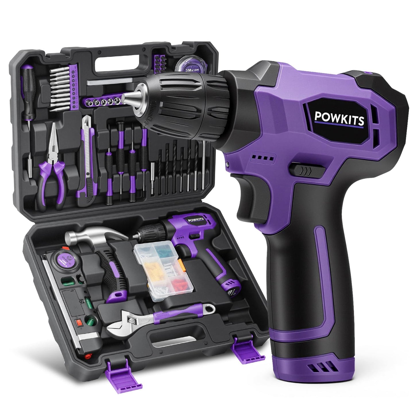 8V Cordless Drill Set, Built-in LED, Rechargeable Purple Power Drill with Drill & Screw Bits, 139-Piece Tool Set for Women & Men, Portable Tool Kit for Home Repairs, DIY Projects