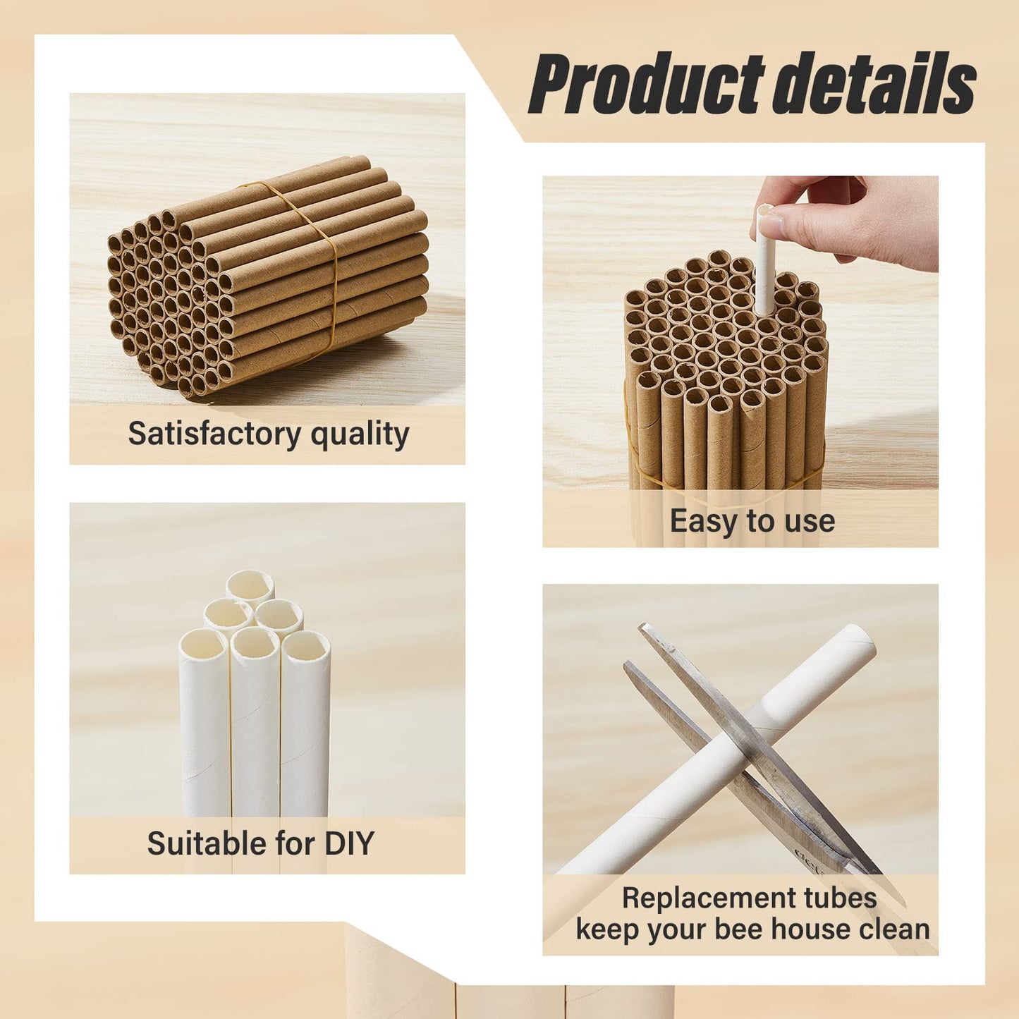 Lewtemi 480 Pcs Mason Bee House Tube Refill Cardboard Bee Tube Paper Mason Beekeeper Cardboard Insert Beekeeping Supplies for Solitary Beehive House Garden Pollinator Nest
