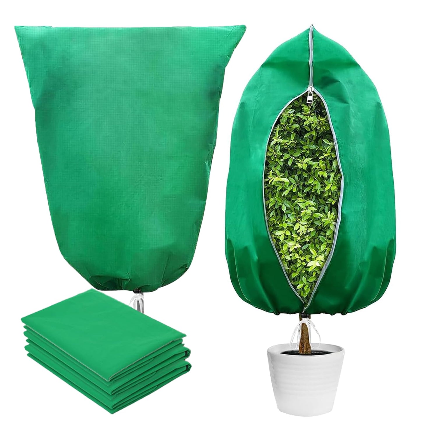 VBWSL Plant Covers Freeze Protection, 4 Pack Frost Covers with Zipper Drawstring (31.5" x 47.3") Plant Protection Cover Bags for Outdoor Winter Frost Cold (Green) (31.5" W x 47.3" H(4 PCS), Green)