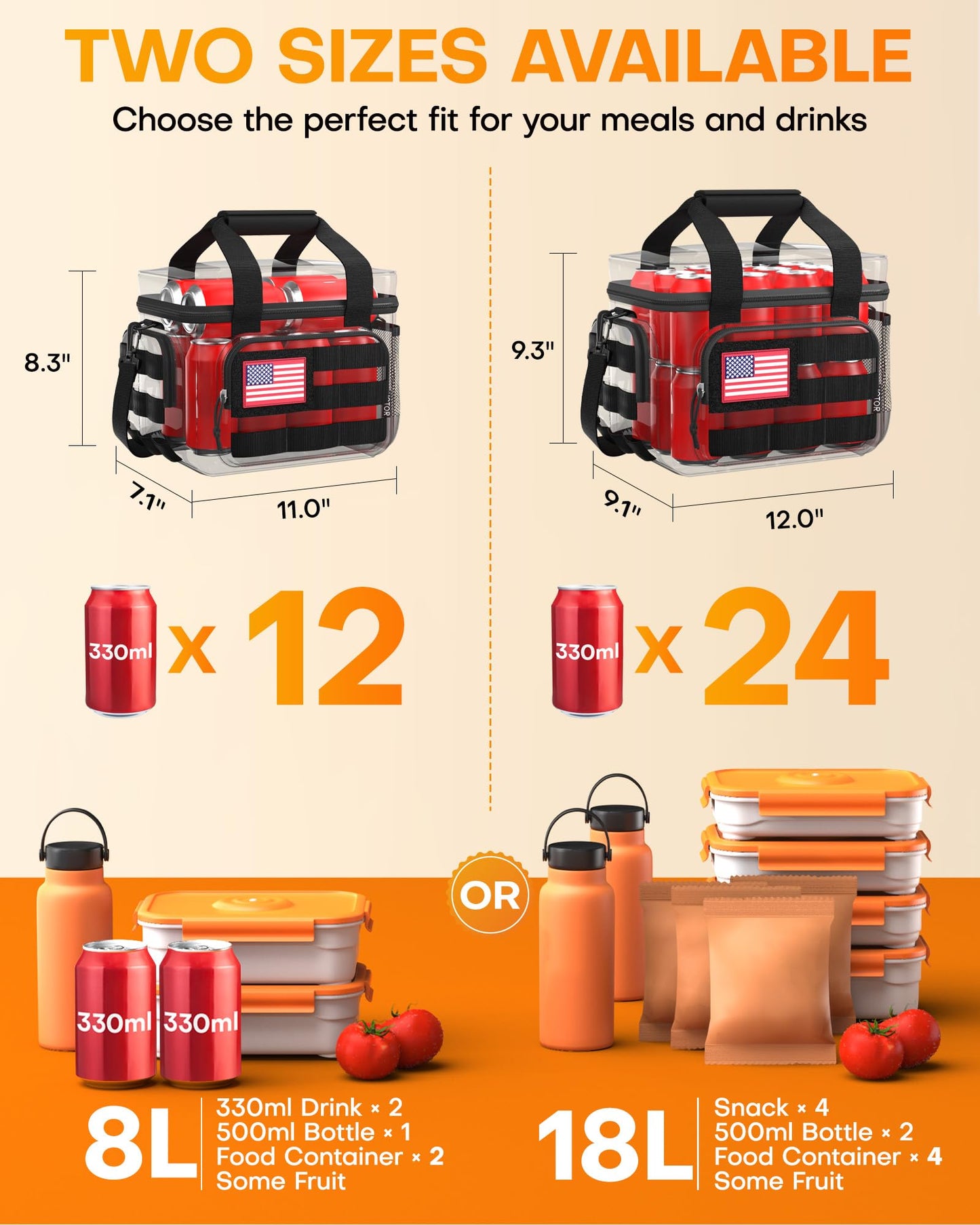HOTOR Lunch Box for Men & Women - Insulated Lunch Bag with Multiple Pockets, Tactical Cooler Bag for Work, Hiking, Camping, Fishing, Travel, Black, 11.0" x 8.3" x 7.1"