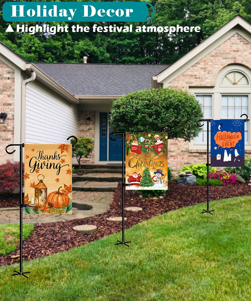 Koutemie 49 Inch Extra Tall Garden Flag Stand Holder Pole with 5 Prong Bases for 12 x 18 Outside Fall Yard Flags Décor, Matte Black & 2 Packs