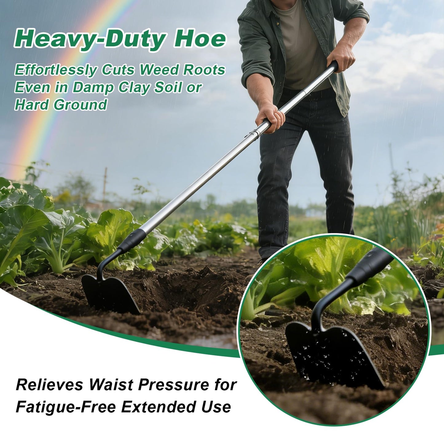 Garden hoe heavy duty for weeding，Hoe garden tool 37.8''-80.3'' Adjustable with 7.1inch Wide Welded Blade，Hoes for gardening with Long Stainless Steel Handle for Digging Loosening Weeding Planting