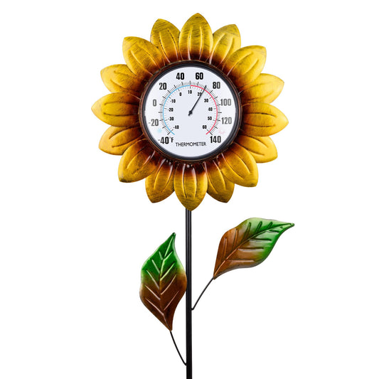 Outdoor Thermometers for Patio - Waterproof Sunflower Outdoor Indoor Thermometer with Stake Decorative for Yard Garden Wall Living Room Decor, Large Easy-Read No Require Batteries, Gifts for Mom