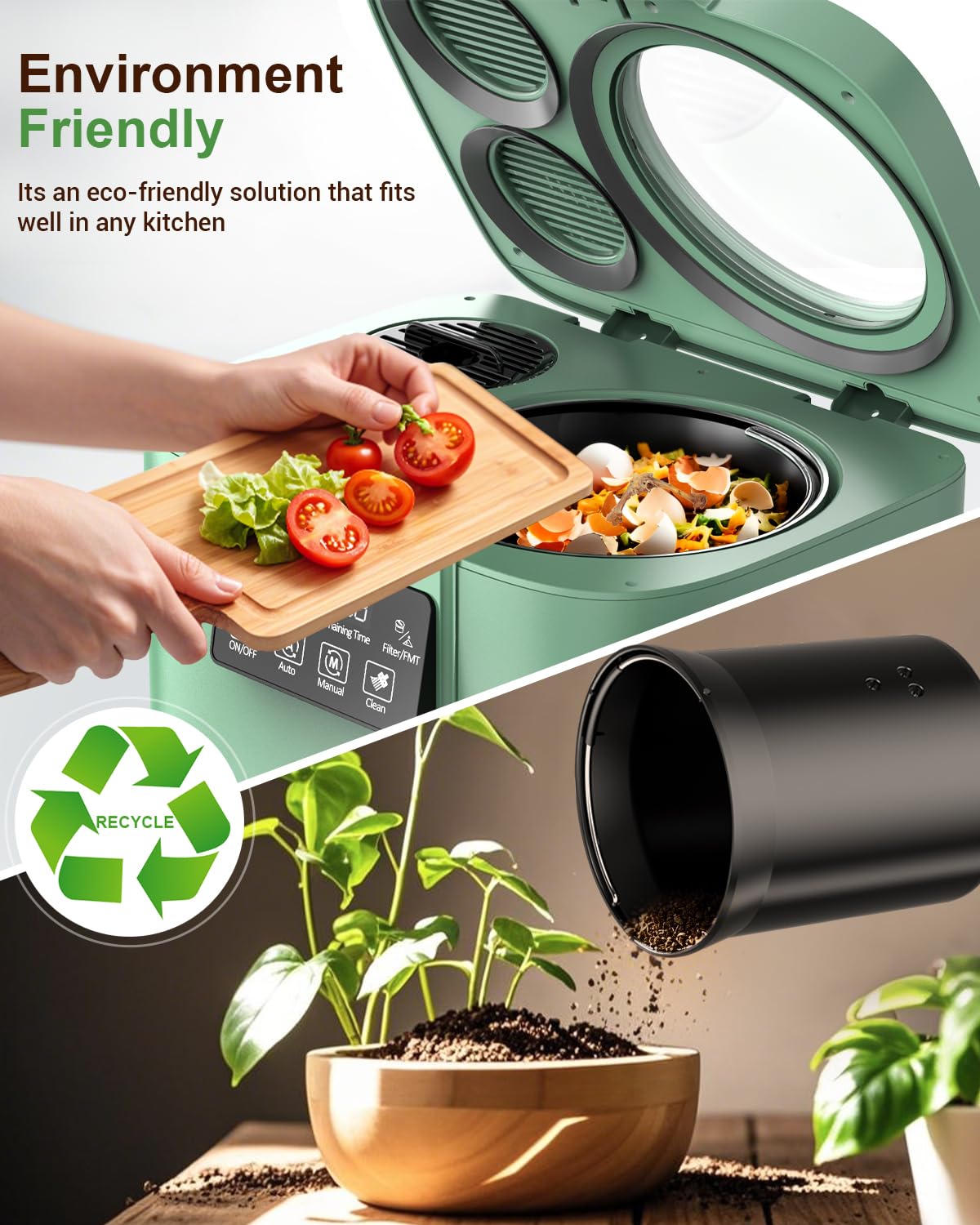 Growell 4L Electric Composter for Kitchen, Smart Countertop Compost Bin with Visible Window,Odorless & Low Noise, Auto-Cleaning,Turn Food Waste into Fertilizer, Food Waste Compost Indoor Machine, EC01