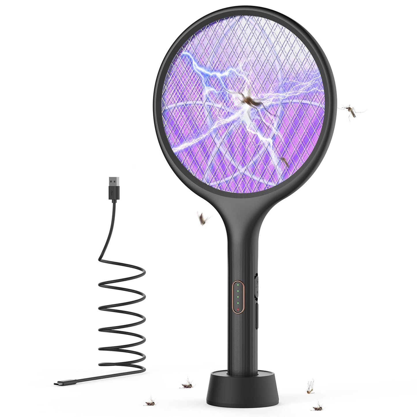 YISSVIC Electric Fly Swatter Bug Zapper Racket Dual Modes Mosquito Killer with Purple Mosquito Light Rechargeable for Indoor Home Office Backyard Patio Camping (Black 2 Pack)