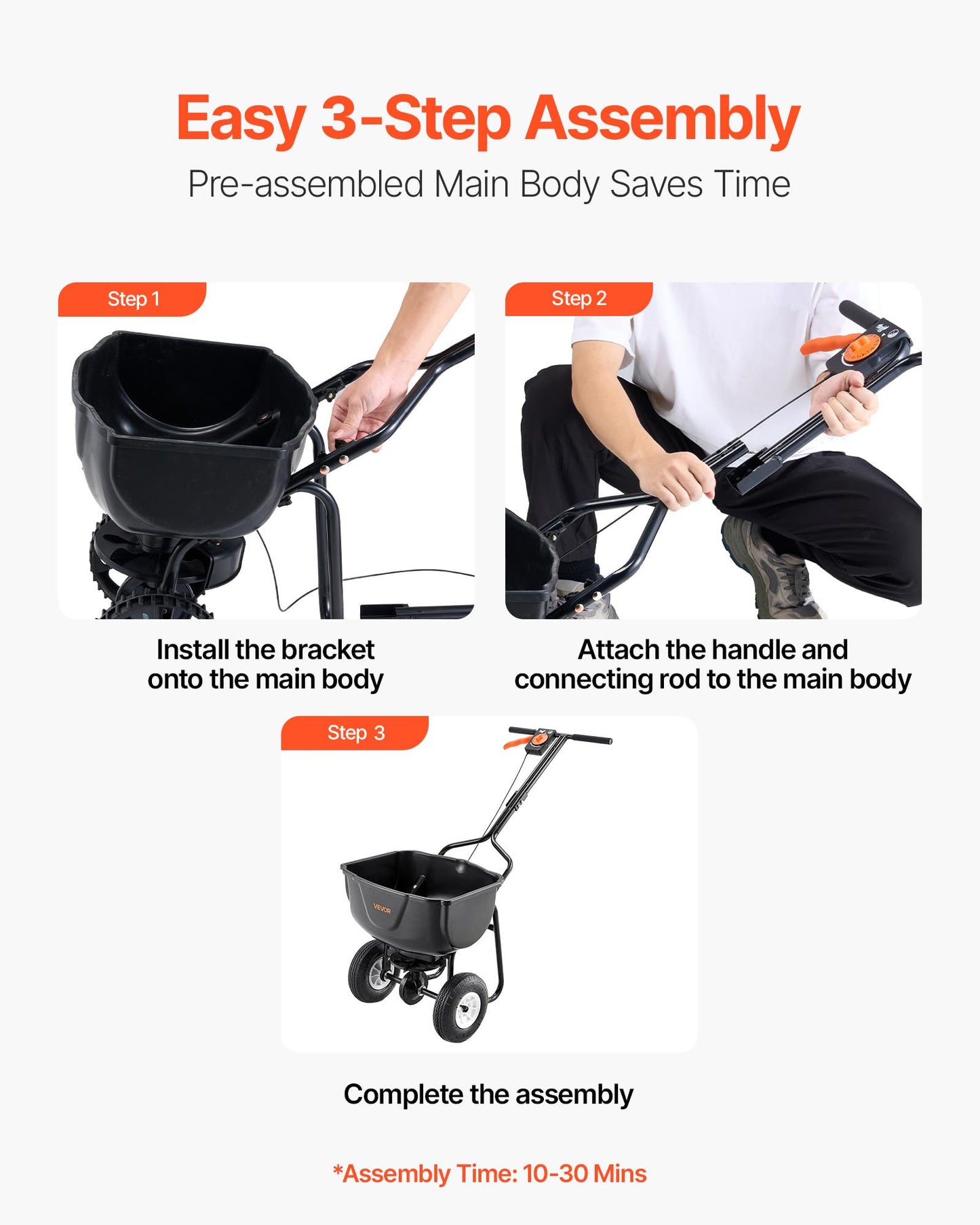 VEVOR Walk Behind Spreader, 60LBS Capacity, Push Spreader with 0-9.8 ft Spreading Width, 8 in All Terrain Pneumatic Tires, Garden & Lawn Broadcast Spreaders, for Seed, Fertilizer