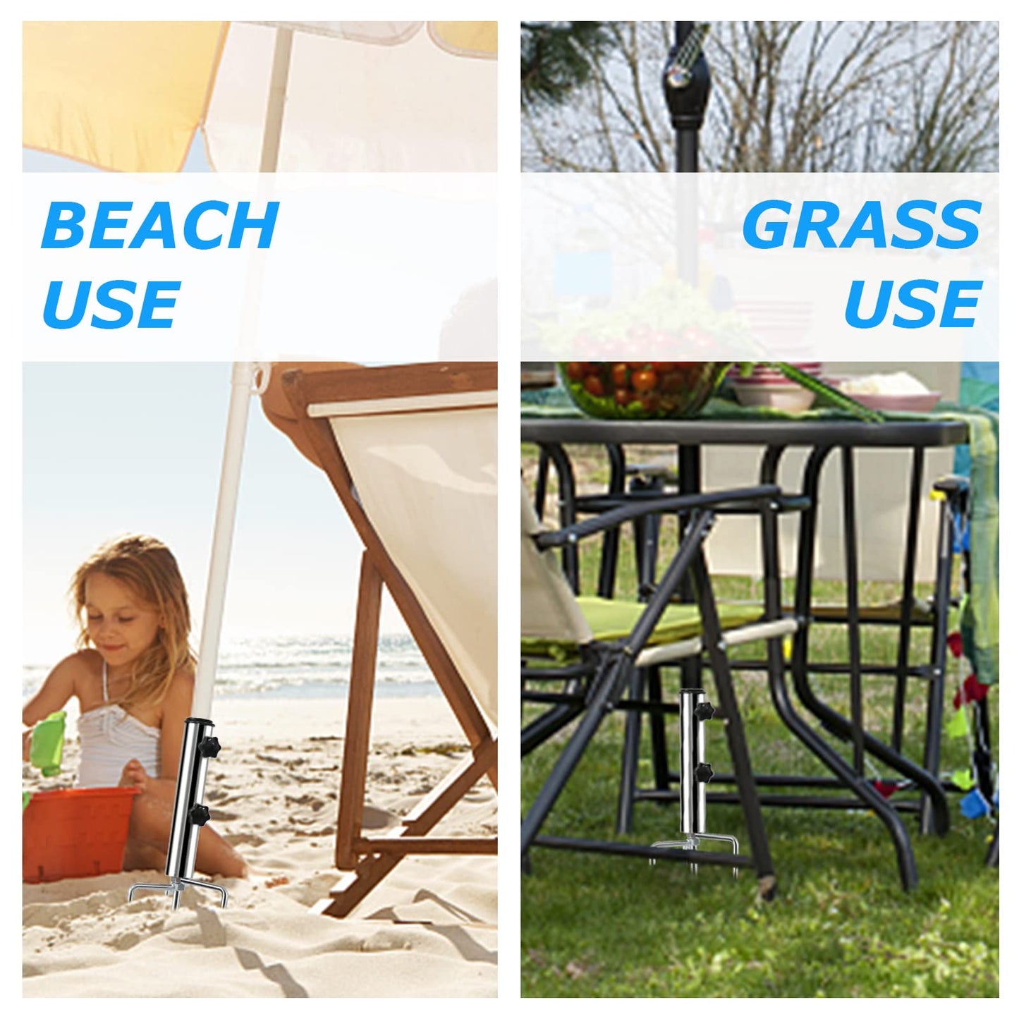 weallbuy Removable Portable Umbrella Base, Beach Umbrella Sand Anchor with 4 Legs, Adjustable Heavy-Duty Metal Sun Holder, Outdoor Parasol Stand for Beach, Grass, and Sand