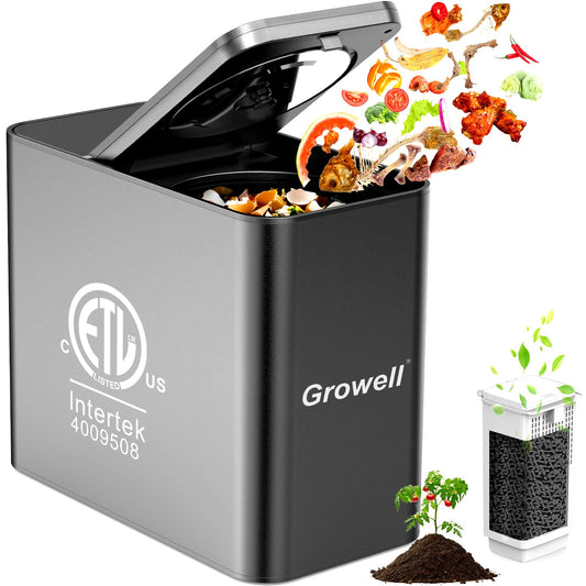 Growell Electric Composter for Kitchen, ETL Listed, 3.2L (108 Oz) Countertop Compost Bin with Strong Brushless Motor(2X Longer Lifespan), Quiet & Odorless, Indoor Composter with LED Display, EC04