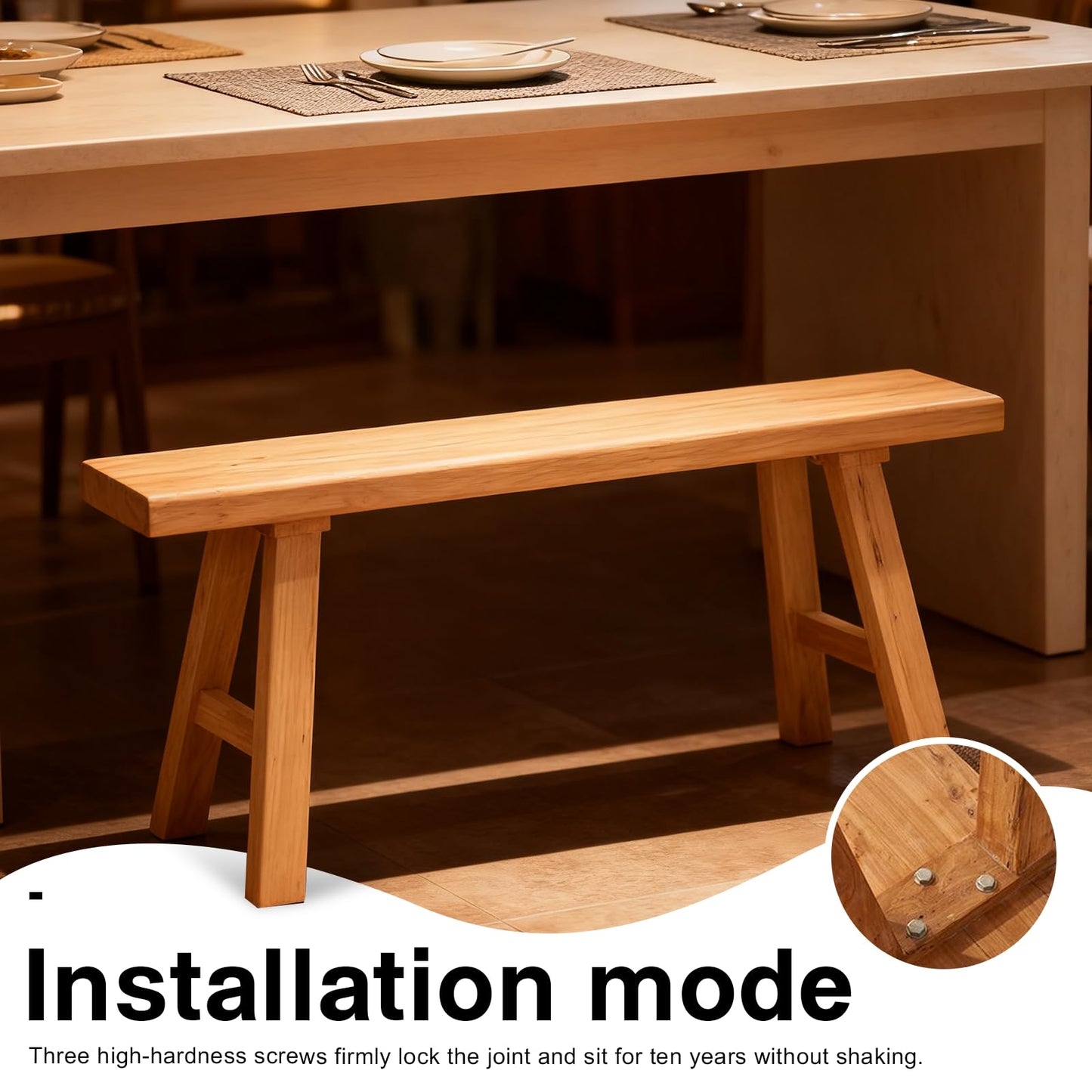 CANYIHB Front Entryway Bench Indoor Hallway Bedroom End of Bed Farm House Rustic Dining Table Vintage Narrow Noodle Bench Solid Wood (L 39.3″x10.2″W x 17.7″H)