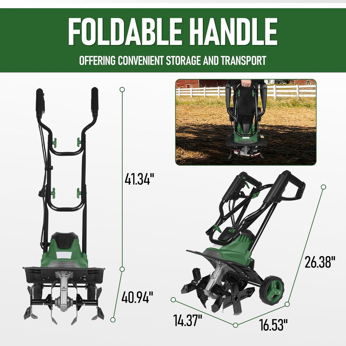 14-Inch Electric Tiller Cultivator, 10A 360RPM Corded Rototiller with 8.7-Inch Tillling Depth, 4X4 Steel Tines for Garden/Lawn/Yard/Soil Aeration/Soil Cultivation