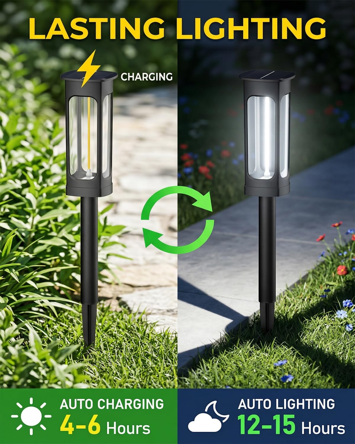 Solar Pathway Lights Outdoor 6 Pack, Upgraded Brighter 6 Inch extended filament Solar Garden Lights, Waterproof Up to 15 Hrs Lighting for Yard Garden Walkway Driveway Landscape Patio Decor （White）