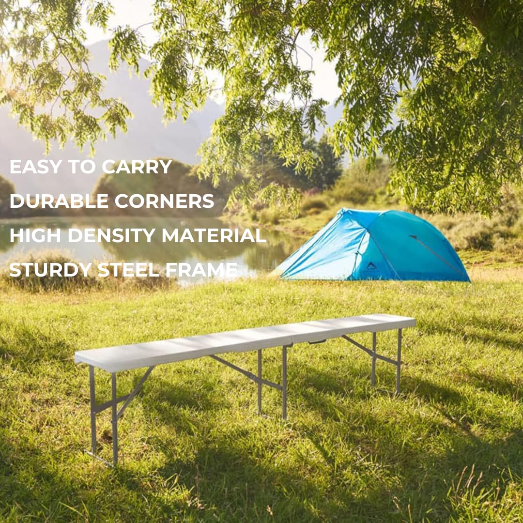 New Home Era Plastic Folding Bench - Portable Bench Used for Indoor, Outdoor, Picnic, Party, Camping, Dining Seat, Garden Soccer Multipurpose Entertaining Activities, White (1, White, 6 Feet)