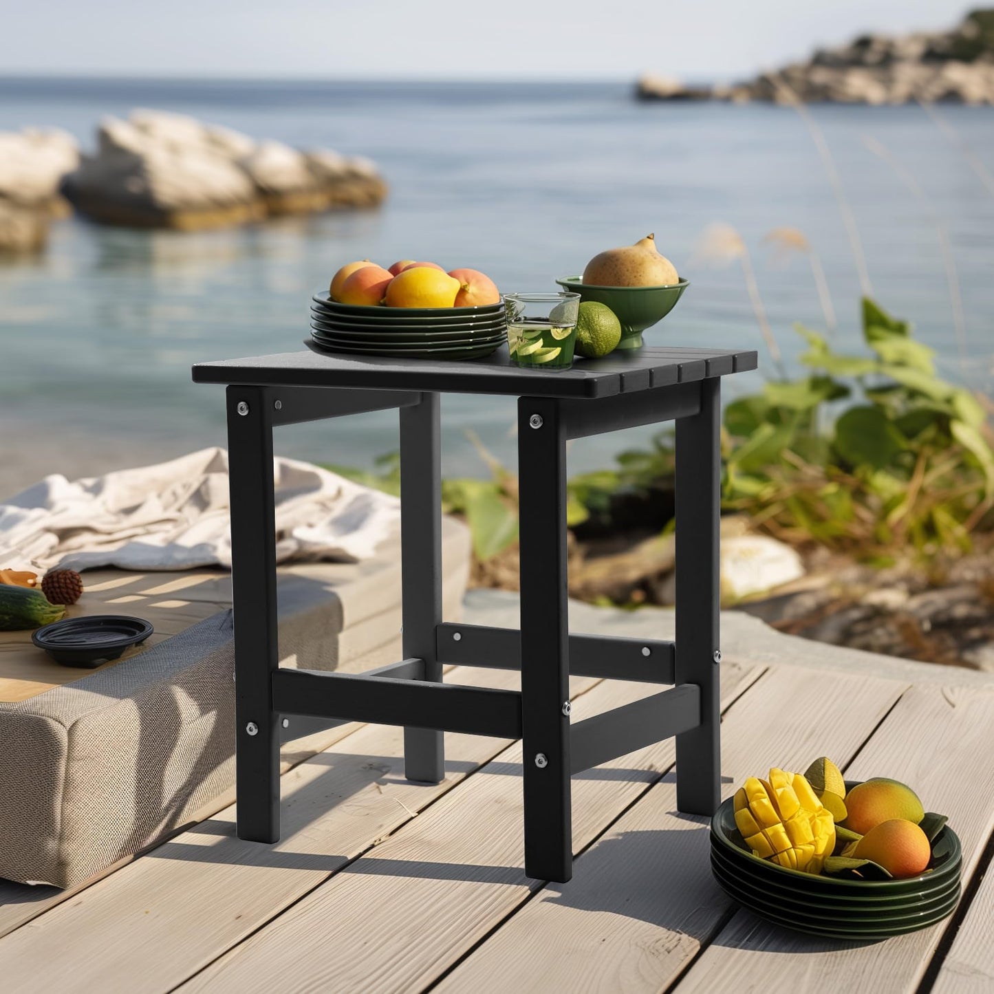 PASAMIC Adirondack Square Outdoor Side Table, HDPE Small Outdoor Table, Patio End Table for Patio, Pool, Backyard, Weather-Resistant, Easy Maintenance (Jet Black)