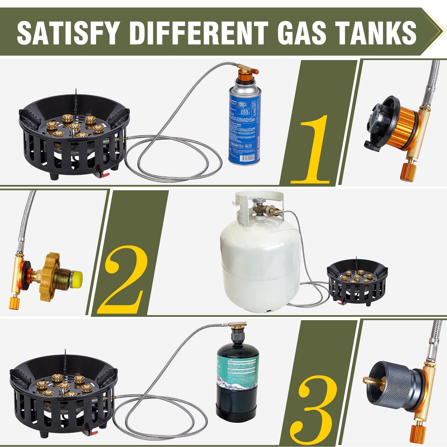 Bestfire Propane Burner, 72,000 BTU Single Burner Gas Stove for Outdoor Cooking, Windproof Camping Stove with Piezo Ignition, Extended Hose & 3 Adapters, Portable with Carrying Bag