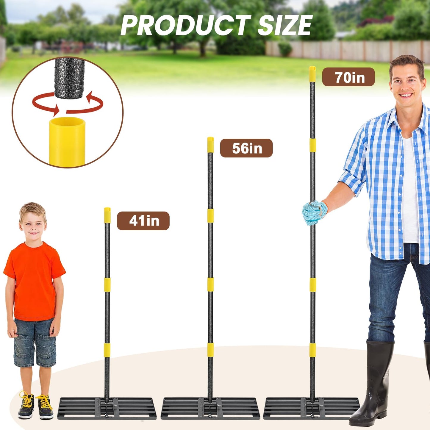 Lawn Leveling Rake, Heavy Duty 30"x10" Foldable Leveler Plate, 6FT Adjustable Stainless Steel Leveling Rake, Reinforced Welds Level rake for Soil, Dirt, Ground, Yard, Top Dressing, Landscaping