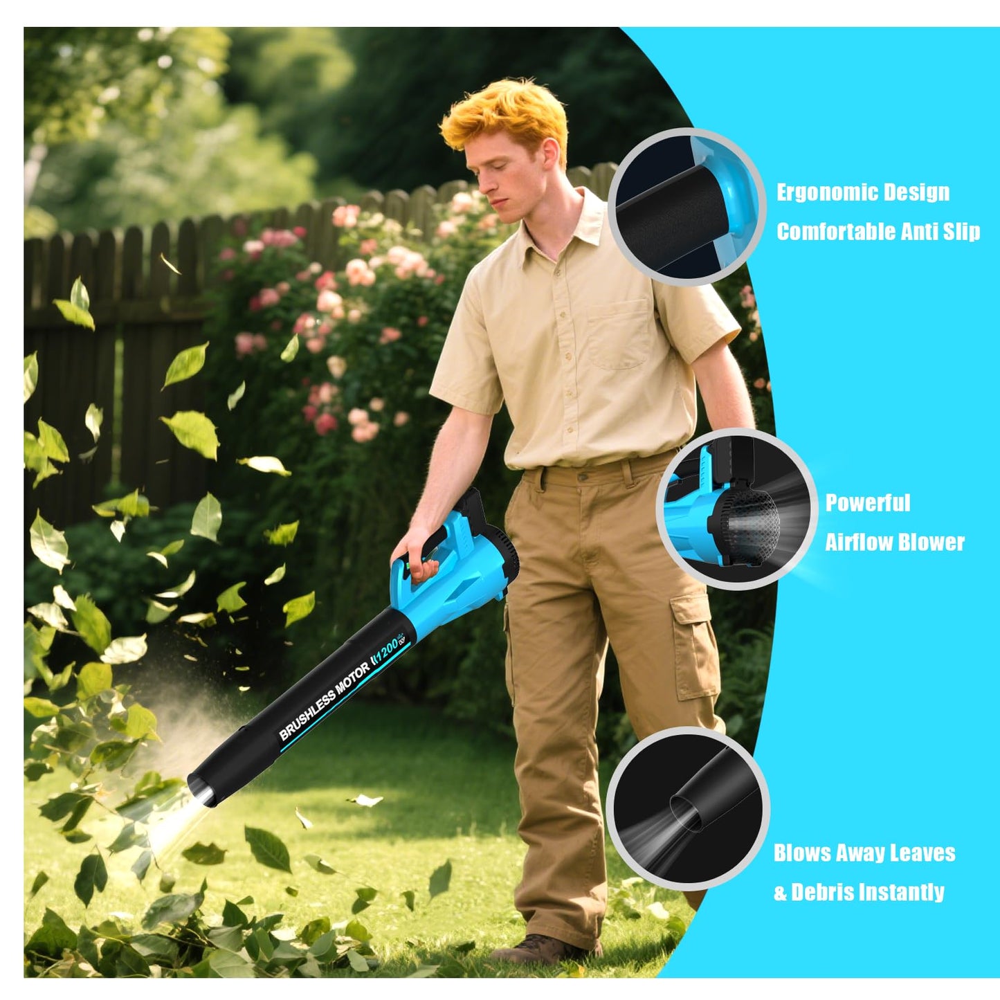 Leaf Blower,Cordless Leaf Blower with 2 X 4.0Ah Battery and Charger,6 Speed Mode Electric Leaf Blowers Cordless for Blowing Leaves,Blowers for Yard Garden Lawn Care and Dust,Gifts(M-Blue)
