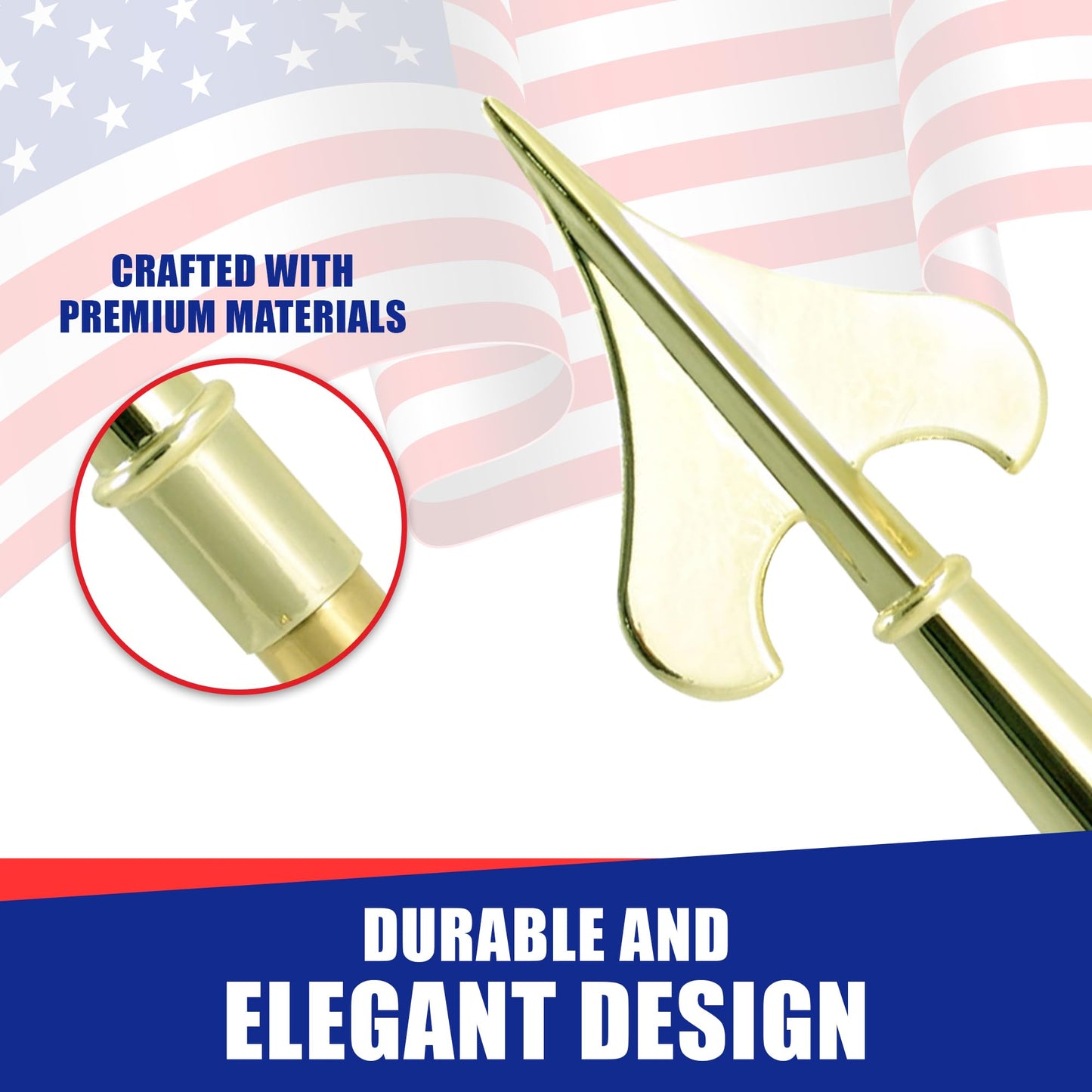 Super Tough Indoor Flag Pole kit 7ft - Army Spear - Gold Texture Base - Aluminum Flagpole with Brass Finish - Heavy Duty Inside House Flagstaff - Interior Shaft and Stand - No Ensign Included