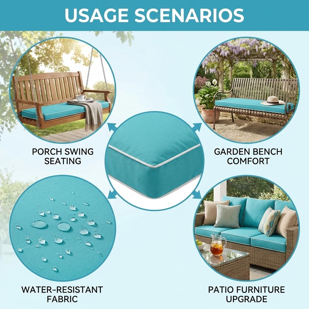 Maphissus 60 Inches Outdoor Bench Swing Cushions,Large 3 Seater Water Resistance Foam Cushion for Patio Porch Furniture
