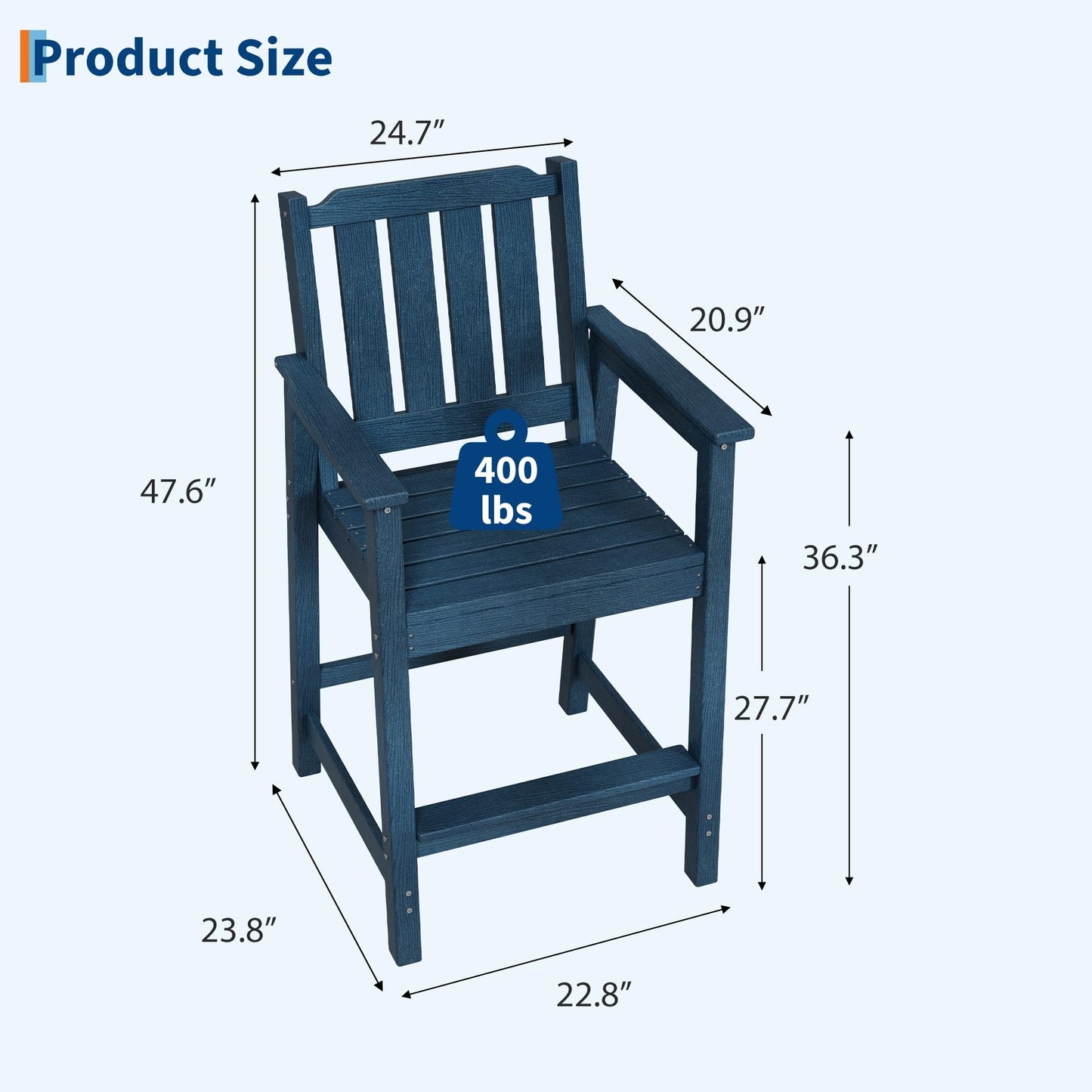 Garvee Outdoor Patio Bar Height Chair Set of 2, All-Weather HDPE Bar Height Barstools Widened Chair Set, Adirondack Chairs Set with Widened Armrests for Garden, Poolside, Bistro