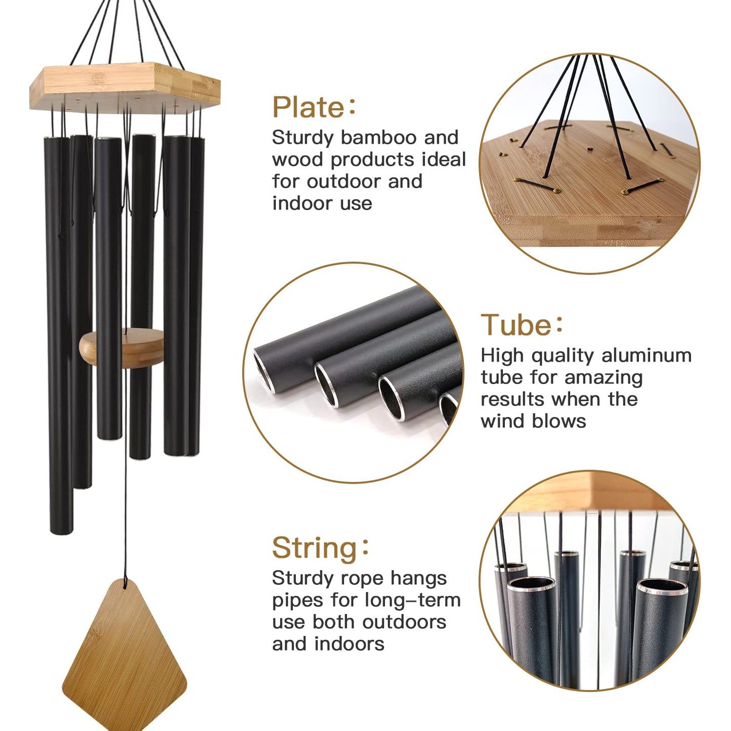 Wind Chimes 30 Inches Deep Tone Memorial Wind Chimes with Hook for Mother's Day/Housewarming/Christmas, Patio, Garden, Yard, Home Decor, Black