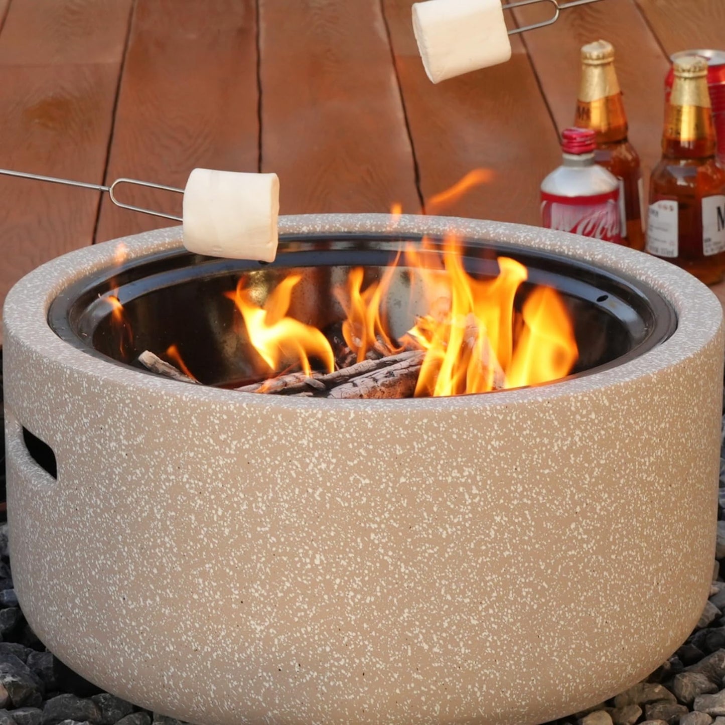 Fire Pits for Outside Wood Burning with Metal Lid & Grill,Outdoor Round Firepit with Fire Poker,Spark Screen,3-in-1 Fire Pit for BBQ,Table and Bonfire (Grey 3)