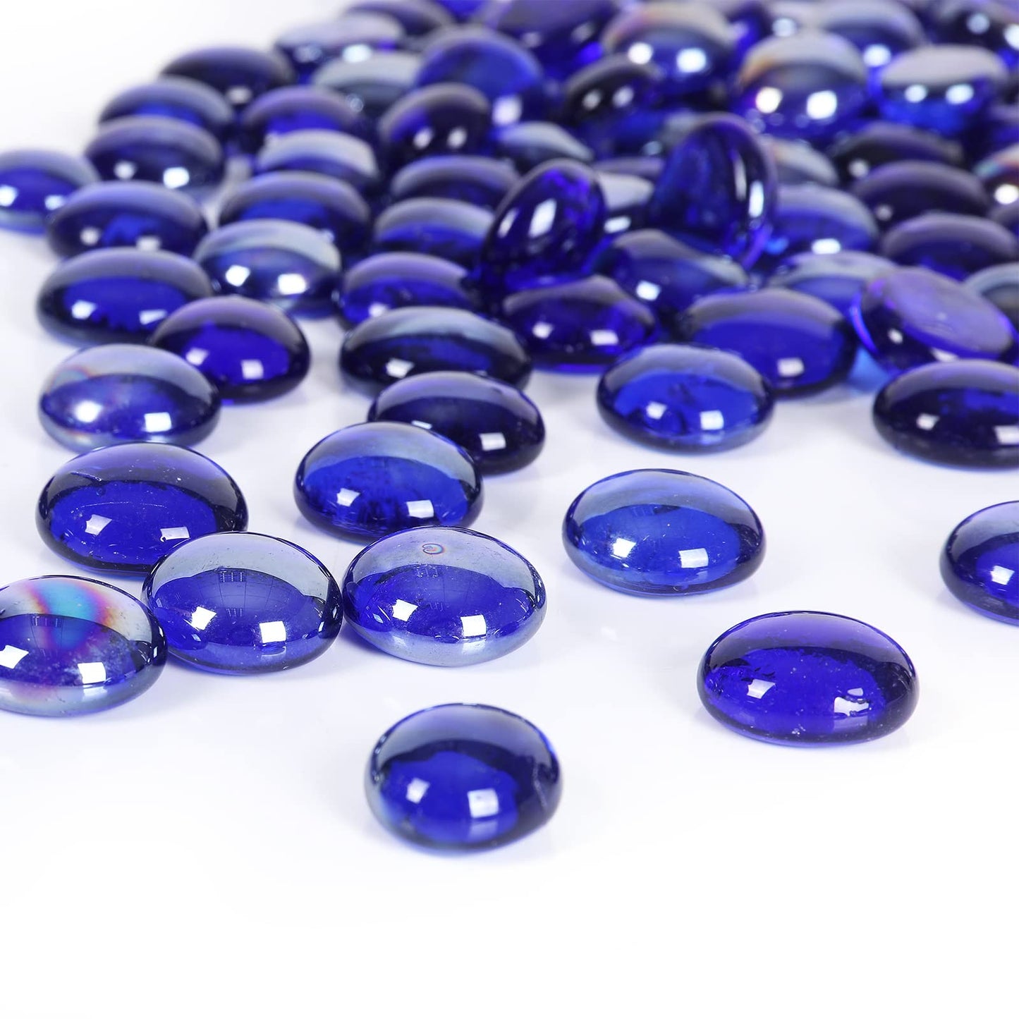 Ausluru 5LB Fire Glass Beads Flat Glass Marbles for Outdoor Fire Pit and Fireplace, Glass Gemstones for Vase Filler, Aquariums, Hydroponics Plants, Home Decor and Christmas DIY Craft, Cobalt