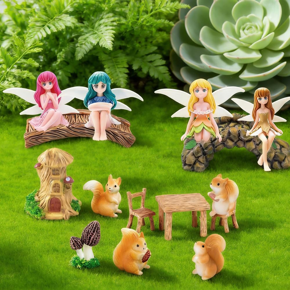 AWEELON 28pcs Fairy Garden Accessories, Miniature Garden Ornaments Landscape Decorations Mini Fairy Figures Animal Plant for DIY Terrarium Potted Plants Dollhouse Desk Decor