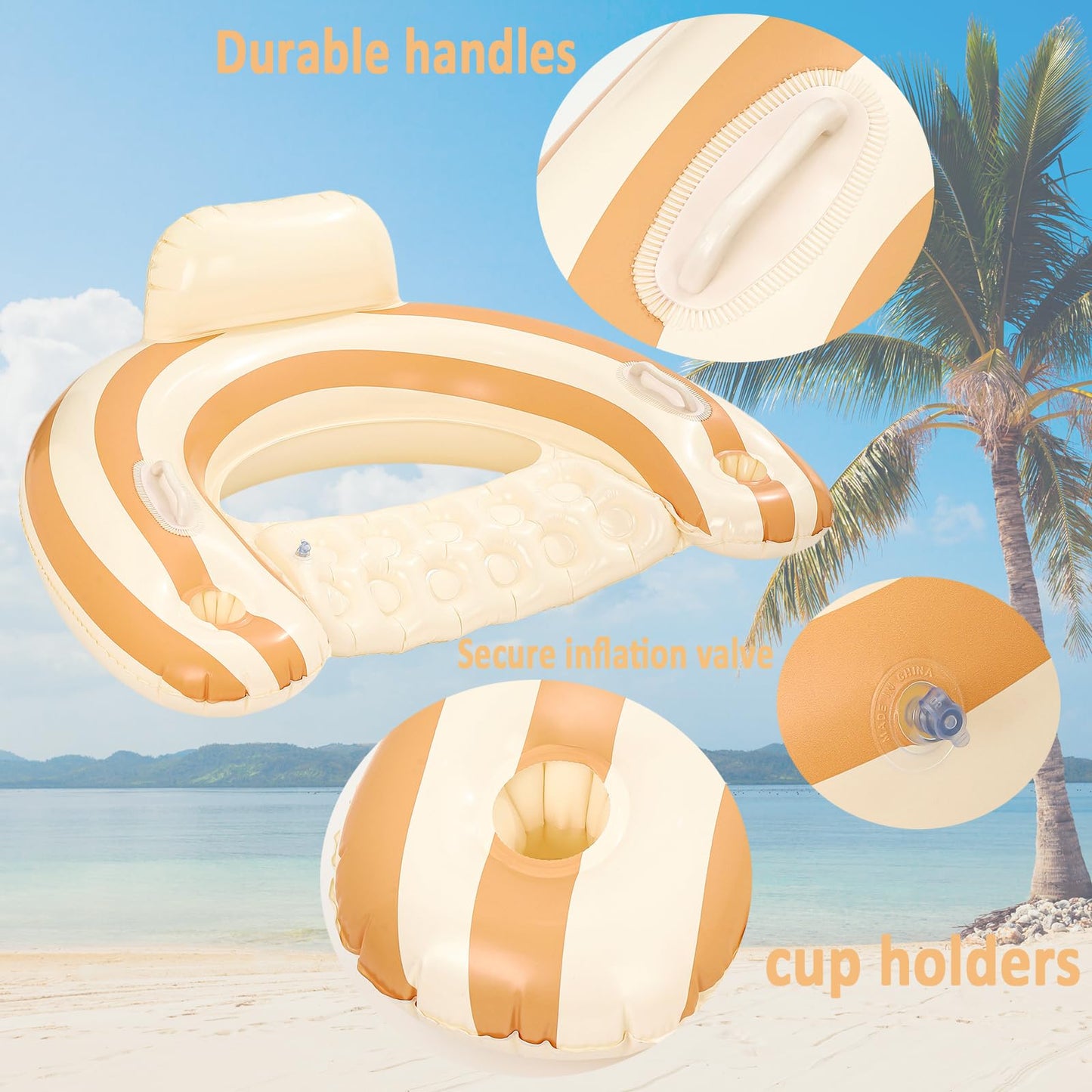 Pool Floats Chairs， Adult Inflatable Pool Lounge， Sit in Float Inflatable Pool Float Pool Lounge with Heavy-Duty Handles – 300lb Weight Capacity -Blue (Pink-Orange)