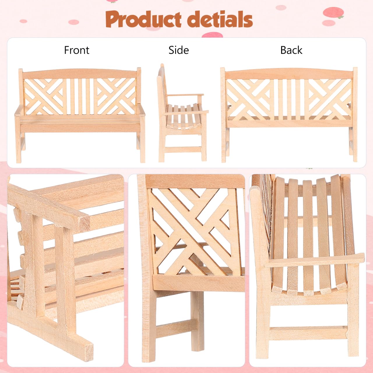 NUOBESTY Dollhouse Bench 1:12 Scale Miniature Bench, Unfinished Wood DIY Paintable Double Seat Mini Furniture for Dollhouse Garden Park Patio Fairy Garden Scene Accessory Craft Decor